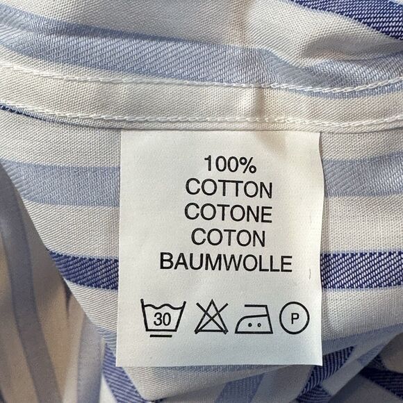 Steve Harvey Blue Stripe Men’s Dress Shirt 17.5 37 French Cuff Cotton NWT - Picture 8 of 14